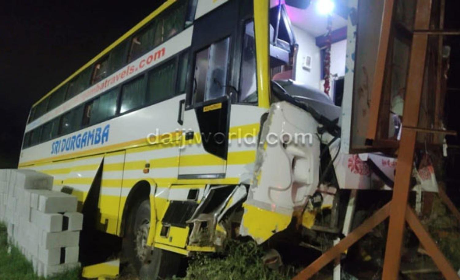 12 Injured as Bengaluru to Kundapur Bus Meets with Accident Near Kunigal Bypass