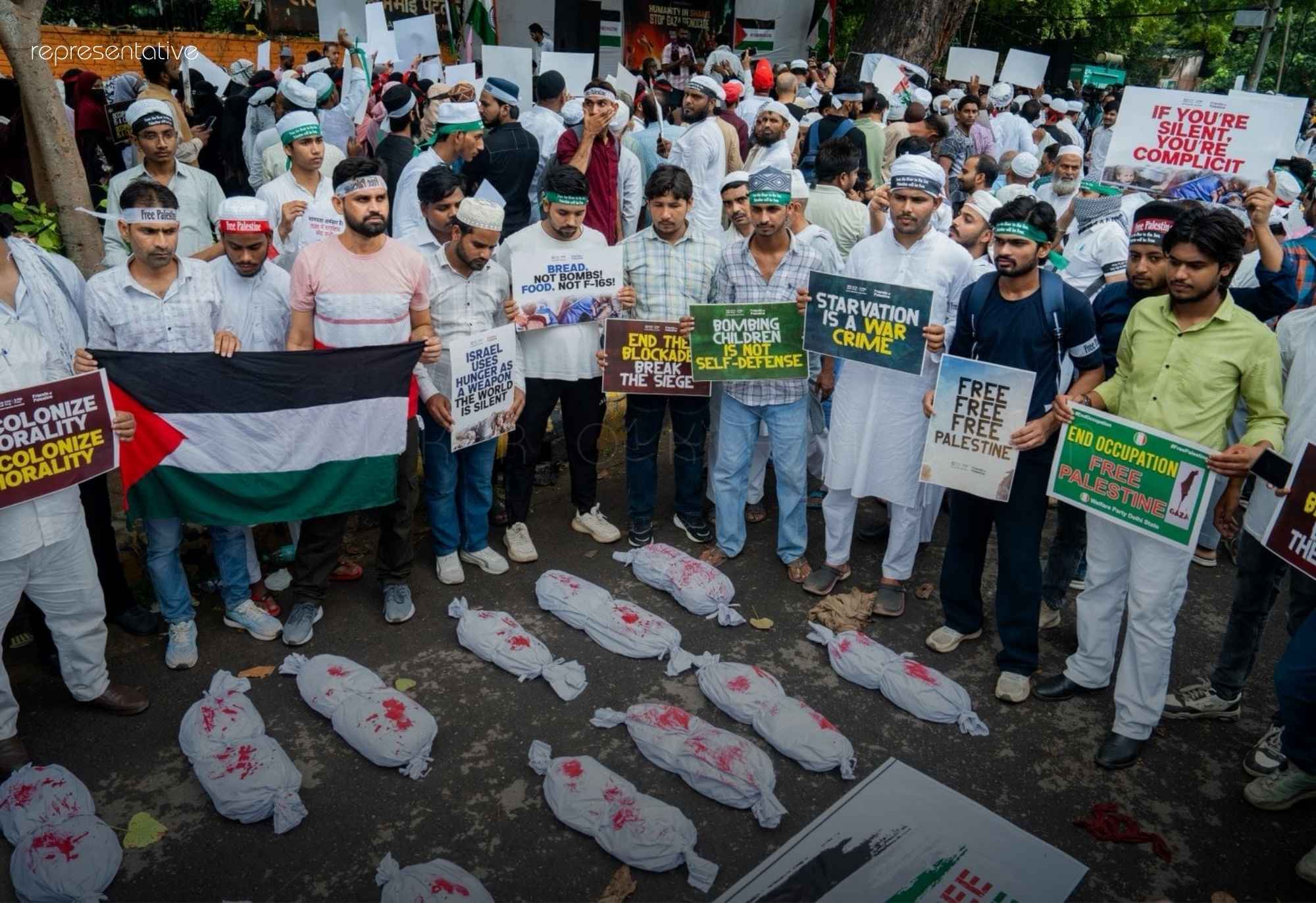 Thousands rally at Jantar Mantar against the Gaza conflict, affirming “Palestine belongs to Palestinians” and urging India not to take sides with Israel.