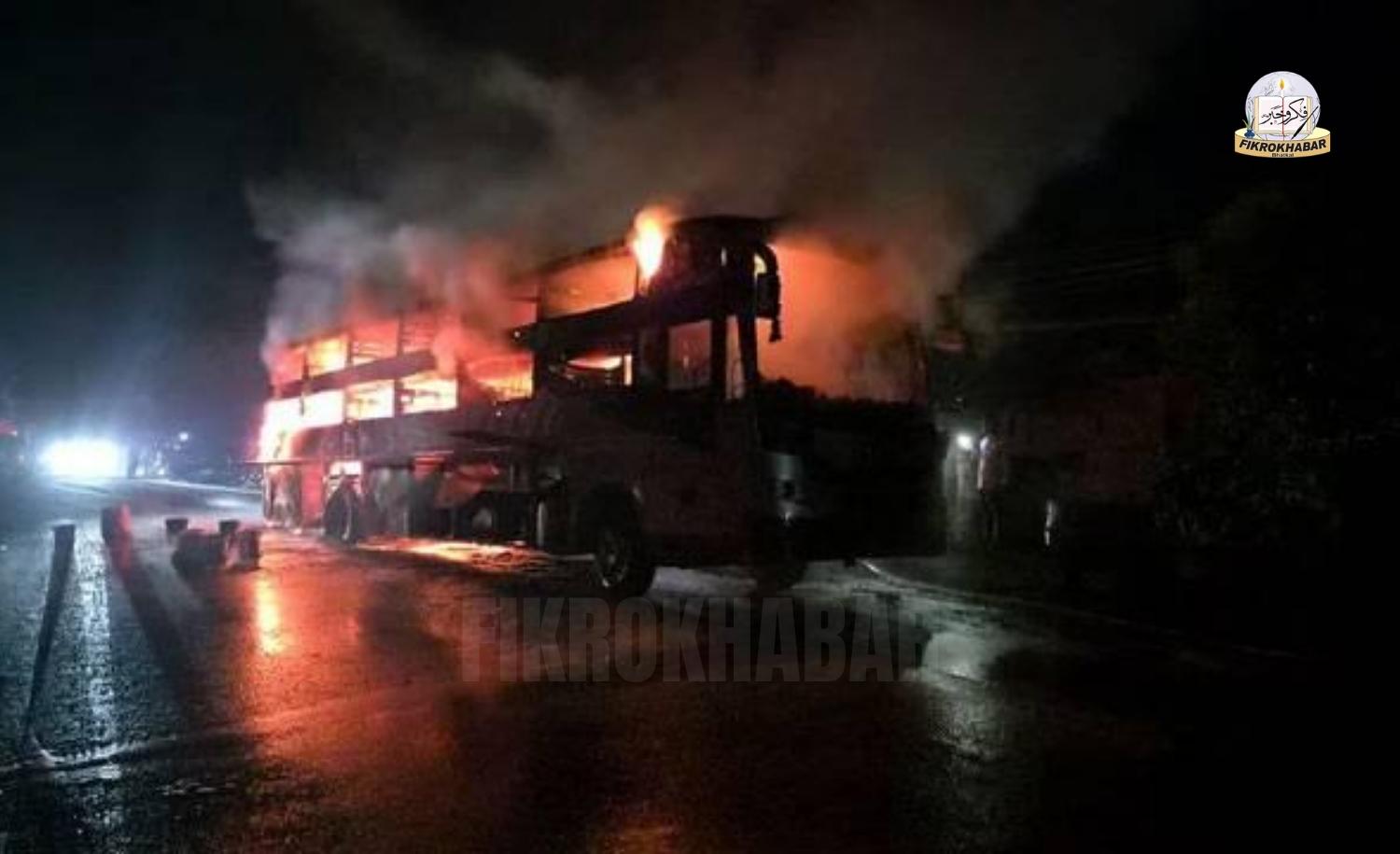 36 Passengers Escape Unhurt After Sleeper Bus Catches Fire Near Hassan