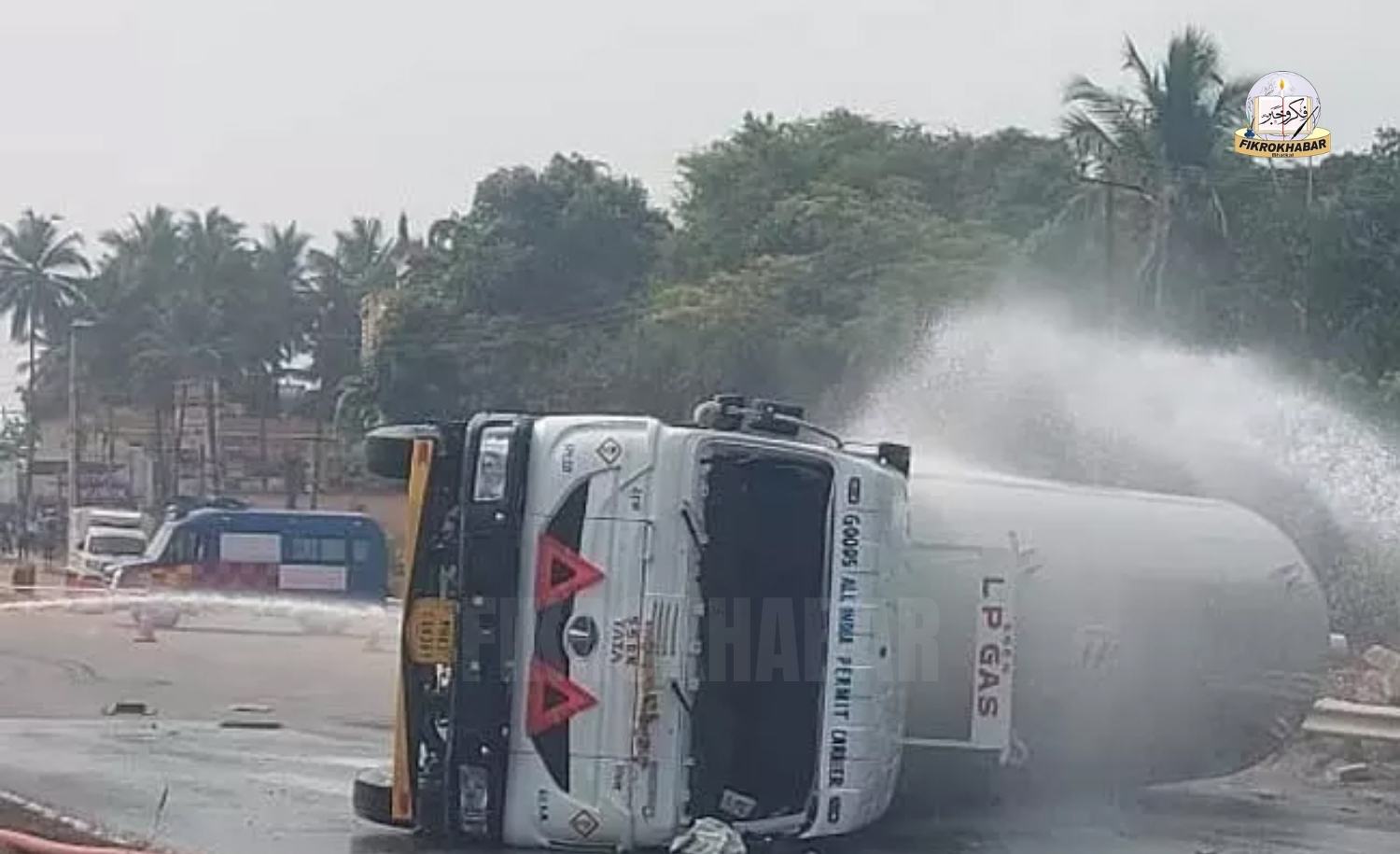 LPG Tanker Overturns Near Katapady in Udupi, No Casualties Reported